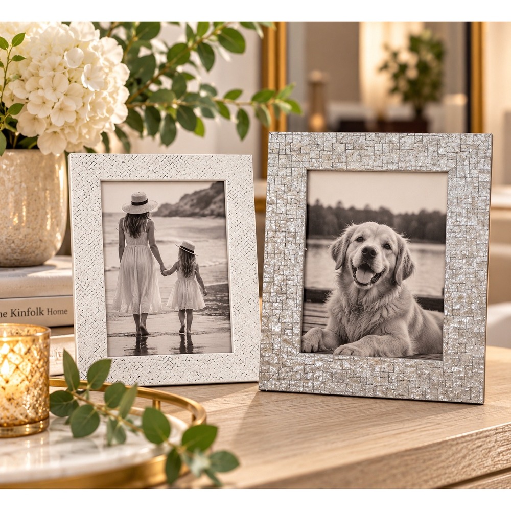 Azzure Home Set of 2 Coordinating Picture Frames White Silver 4x6 5x7